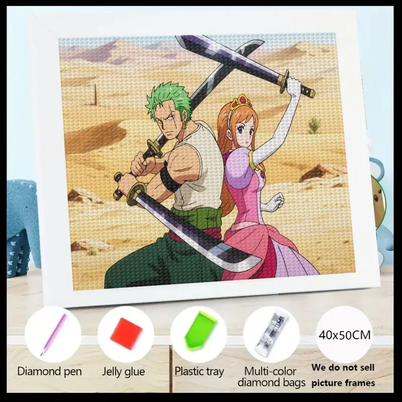 Kit de pintura de diamante 5D DIY de una pieza Roronoa Zoro Nami, arte de diamantes de imitación de gema grande de taladro completo, cristal de personaje de Manga de Anime, 1 ud.