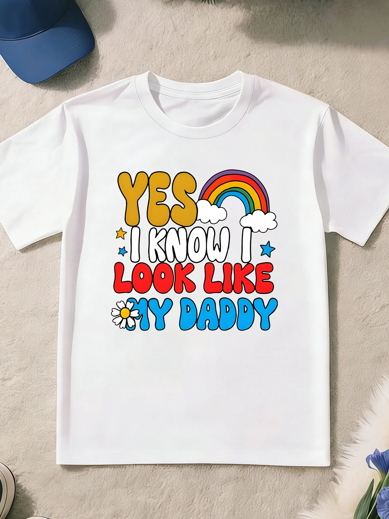 Rainbow Daisy Daddy Quote Graphic T Shirt Boys Girls Cute Casual Short Sleeve Tee Family Matching Kids Casual Cotton Tops