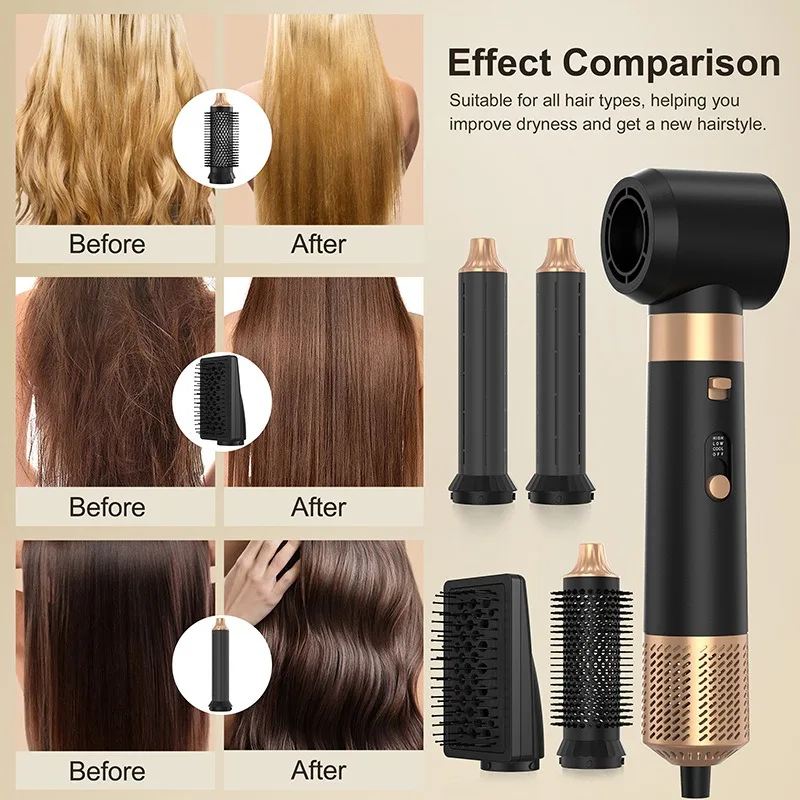 ไดร์เป่าผม 6-in-1 พร้อมที่จัดแต่งทรงผมด้วยลมความเร็วสูง 110,000 รอบต่อนาที ชุดแปรงไดร์เป่าผม เหมาะสำหรับการม้วนผมอัตโนมัติ
