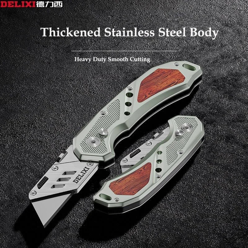 Cuchillo utilitario plegable de Metal de aleación de aluminio, cortador de cajas para cartón, cajas y cajas, cuchillo de afeitar con cuchillas de cambio rápido