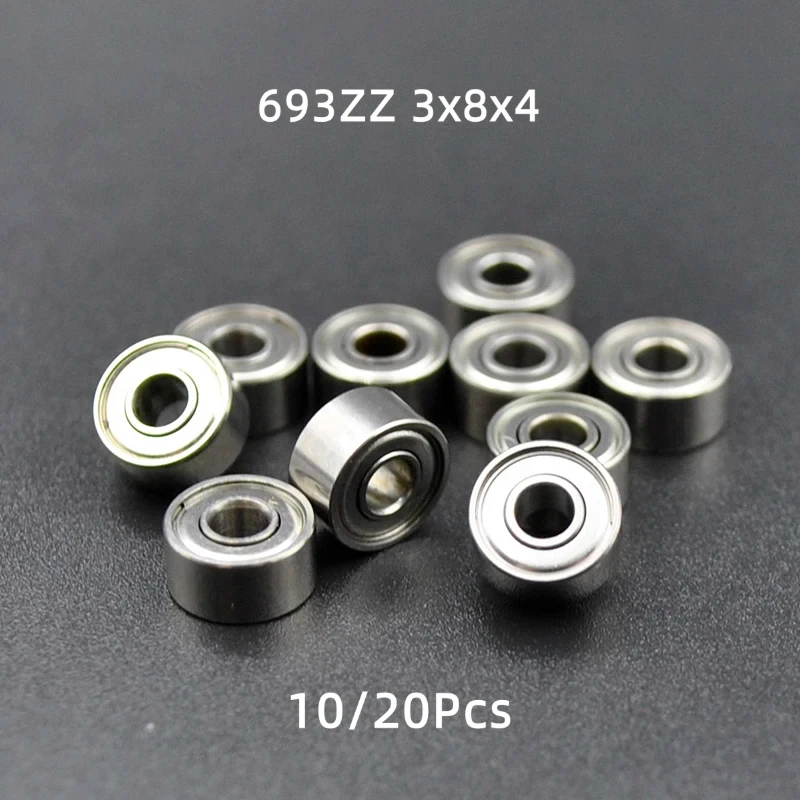 10/20Pcs 693ZZ Miniature Deep Groove Ball Bearings 3×8×4mm Double Metal Shield Chrome Steel Tiny Bearings