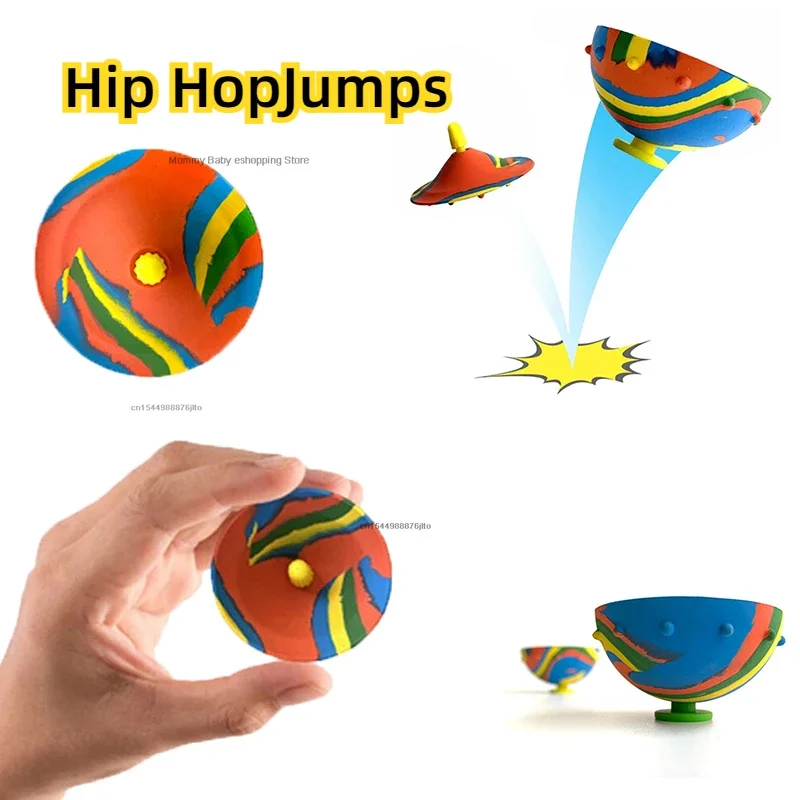 Hip Hop Jump Half Side Bouncing Ball Anti Stress Jokes Toys for Kids Outdoor Fun Camouflage Spinning Bounce Bowl Fingertip Top