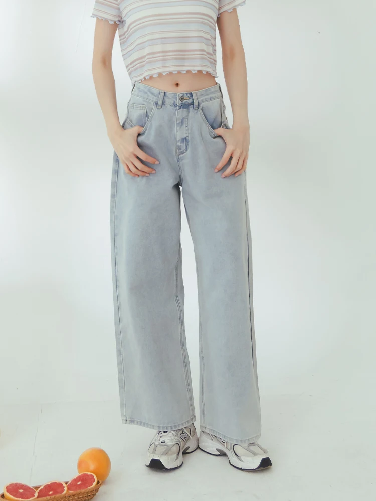 

Женские джинсы Queenop: Новинка осенне-зимнего сезона, повседневные, с низкой посадкой, широкие штанины, модные, из дышащего хлопка, на молнии, прямого кроя