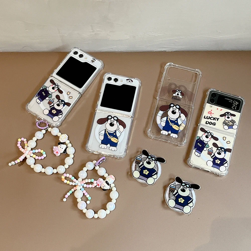 

Hot Cartoon Wallaces and Gromits For Magsafe Magnetic Bracket Phone Case for Samsung Galaxy Z Flip 3 4 5 6 5G PC Hard Back Cover