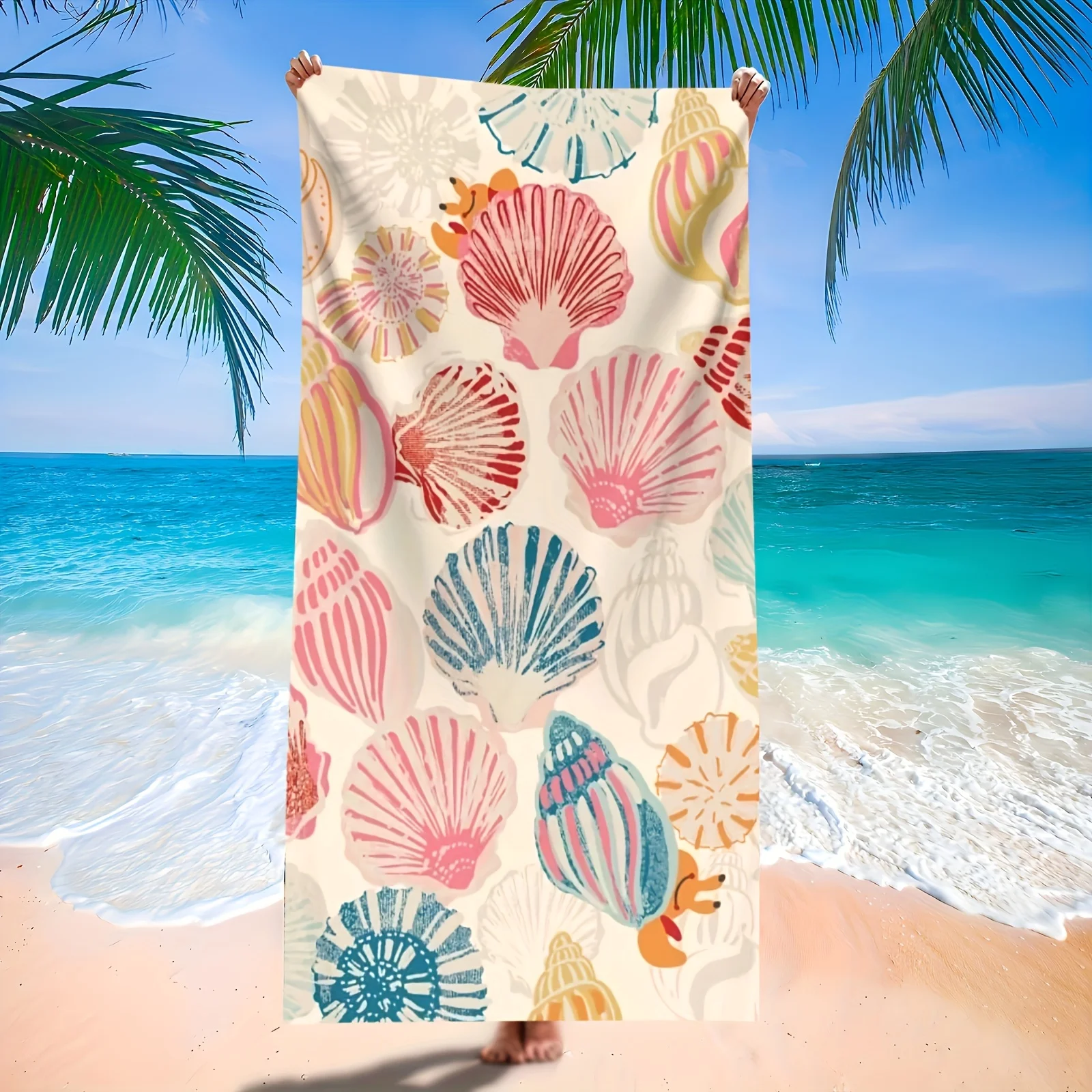 Tropical Conch Shell Beach Towel 3D Printed Sea Pattern Microfiber Bath Towel Soft Beach Mat for Pool Ocean Travel Summer