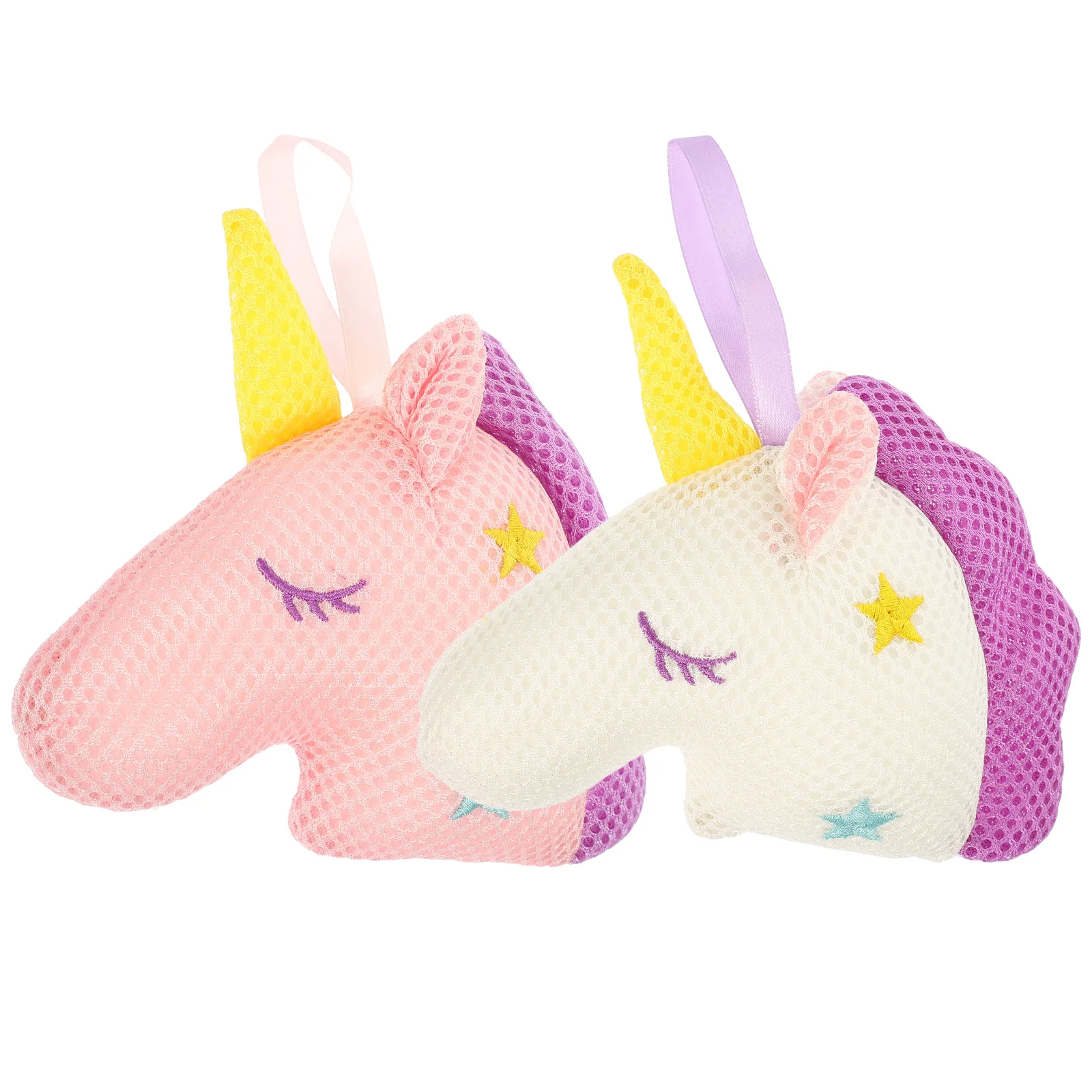 2pcs Mesh Exfoliating Sponges Unicorn Bath Shower Ball Sponge (White, Pink) shower brush ball unicorn shower brush