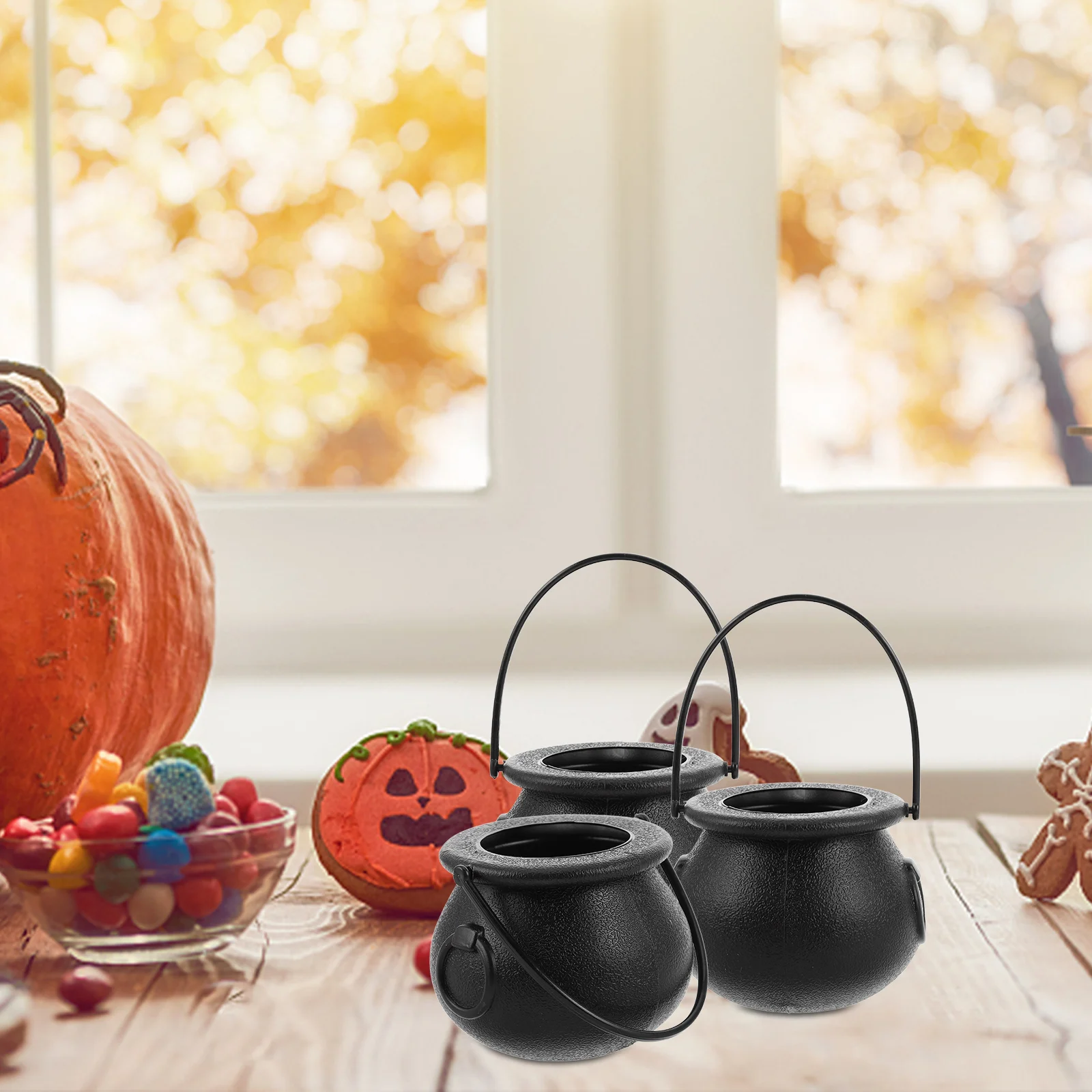 12 Pcs Witch Cauldron Candy Buckets Halloween Trick or Treat Basket Pumpkin Bulk Kettle Child