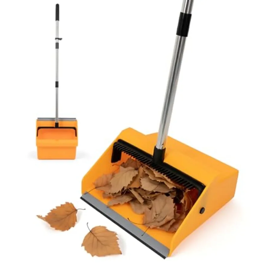 

Large Commercial Dustpan with Comb Long Handle Upright Heavy Duty Dust Pan Outdoor Indoor for Courtyards Garages Lobbies Shoppi