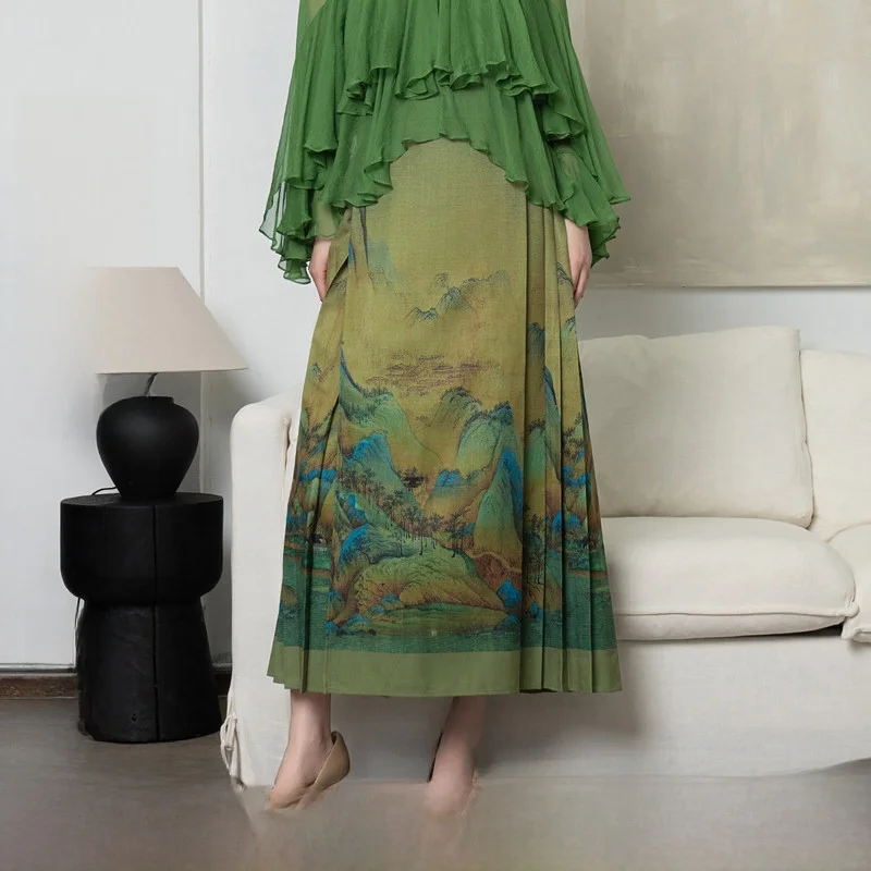 

Double Wear Tailed Skirt Faion Week Print f Body Skirt Polyester Fiber 00% Summer 2024 Hanfu Sle Women's Skirt