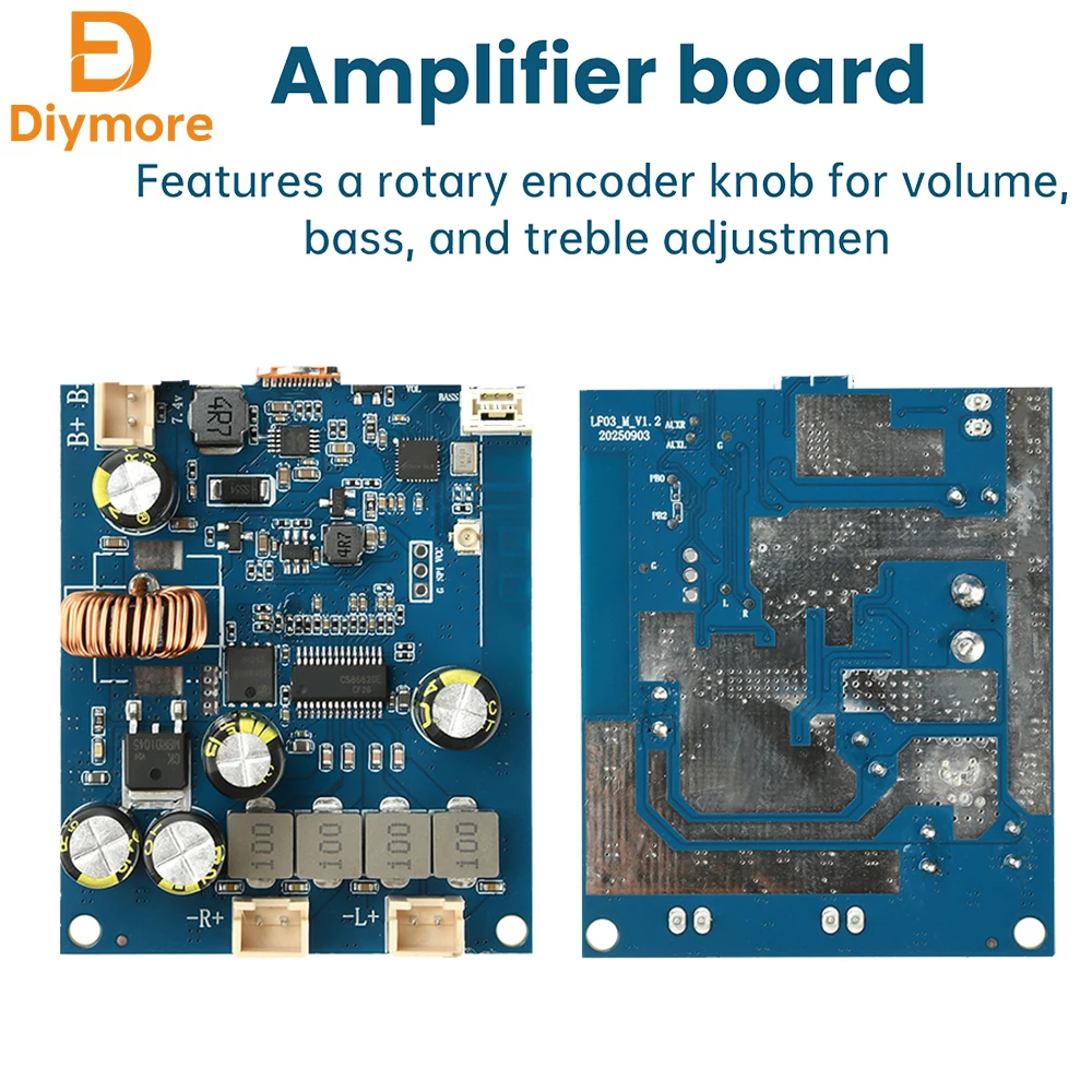 DC 6.6V-8.4V Digital Stereo Bluetooth Audio Amplifier Board 2*25W Adjustable Tone Integrable Charging Type C Interface