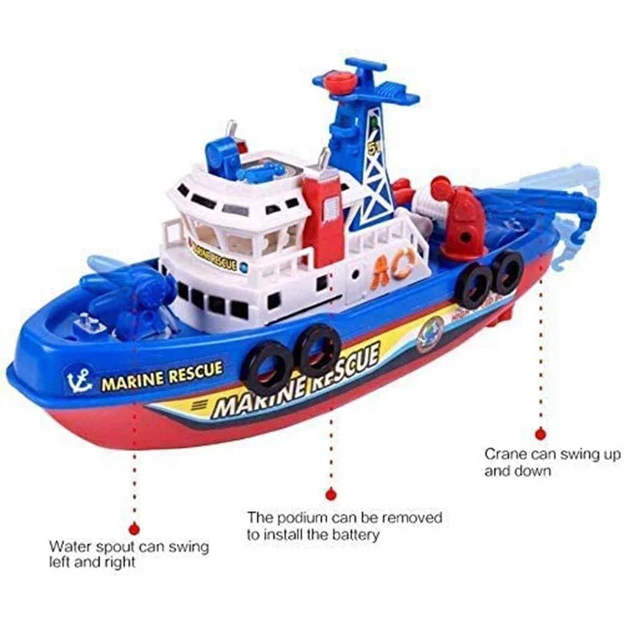 Barco de combate a incêndio de resgate marinho elétrico modelo barco de fogo com luz led música pulverização de água piscina brinquedos de banho para crianças