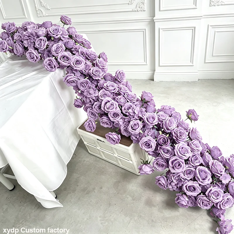 Künstliche Blumenreihe Rosen-Hortensien Sofa-Läufer Hochzeits-Hintergrund Tischdekoration Blumenreihe Dekor Florale Party-Präsentations-Requisiten – Detail 5