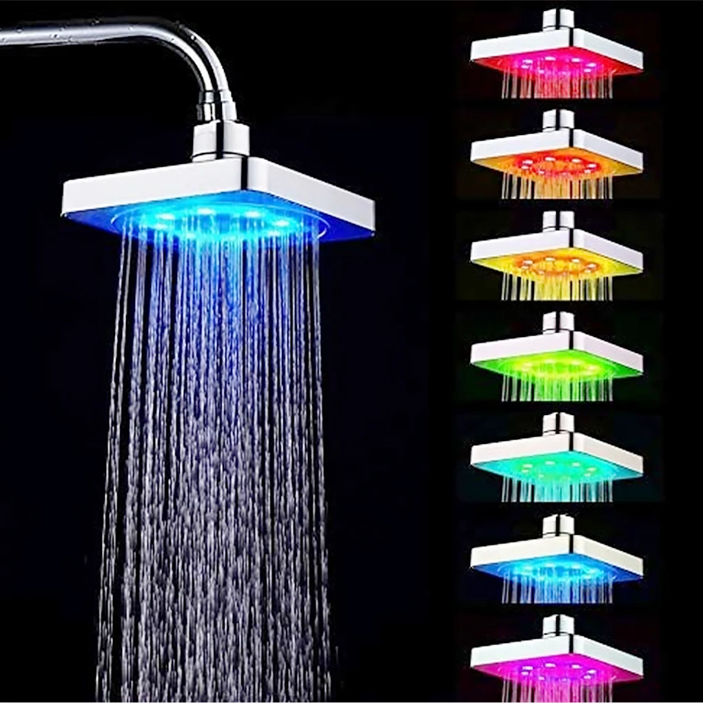 CANBOUN Shower Head Lights Bathroom Shower High Pressure 6 Inch 7 Color Change Bathing Rainfall Shower Bathroom Accessories