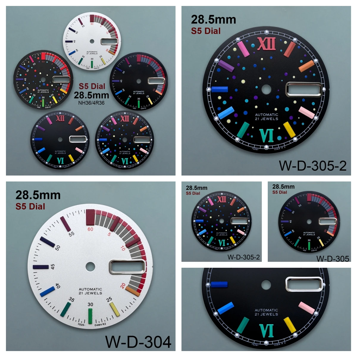 

28.5mm S Logo Rome Dial Suitable For NH36/4R36 Movement Matte Colorful Dual Calendar Quality Watch Refit Accessories