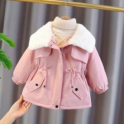 1 2 3 4 5 6 Years Winter Girls Jacket Plus Velvet Keep Warm Windbreaker Coat For Girls Lapel Tighten Waist Children's Clothing