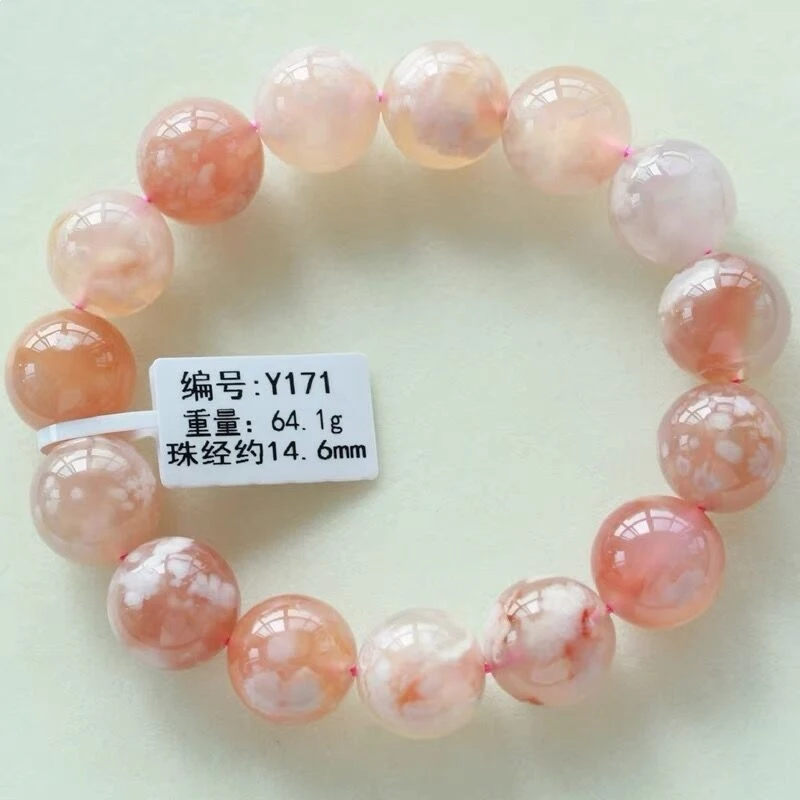 

Authentic Natural Cherry Blossom Agate Bracelet, Old Mine Red Transparent Chalcedony Crystal Jewelry Gift, High Ice Couple Brace