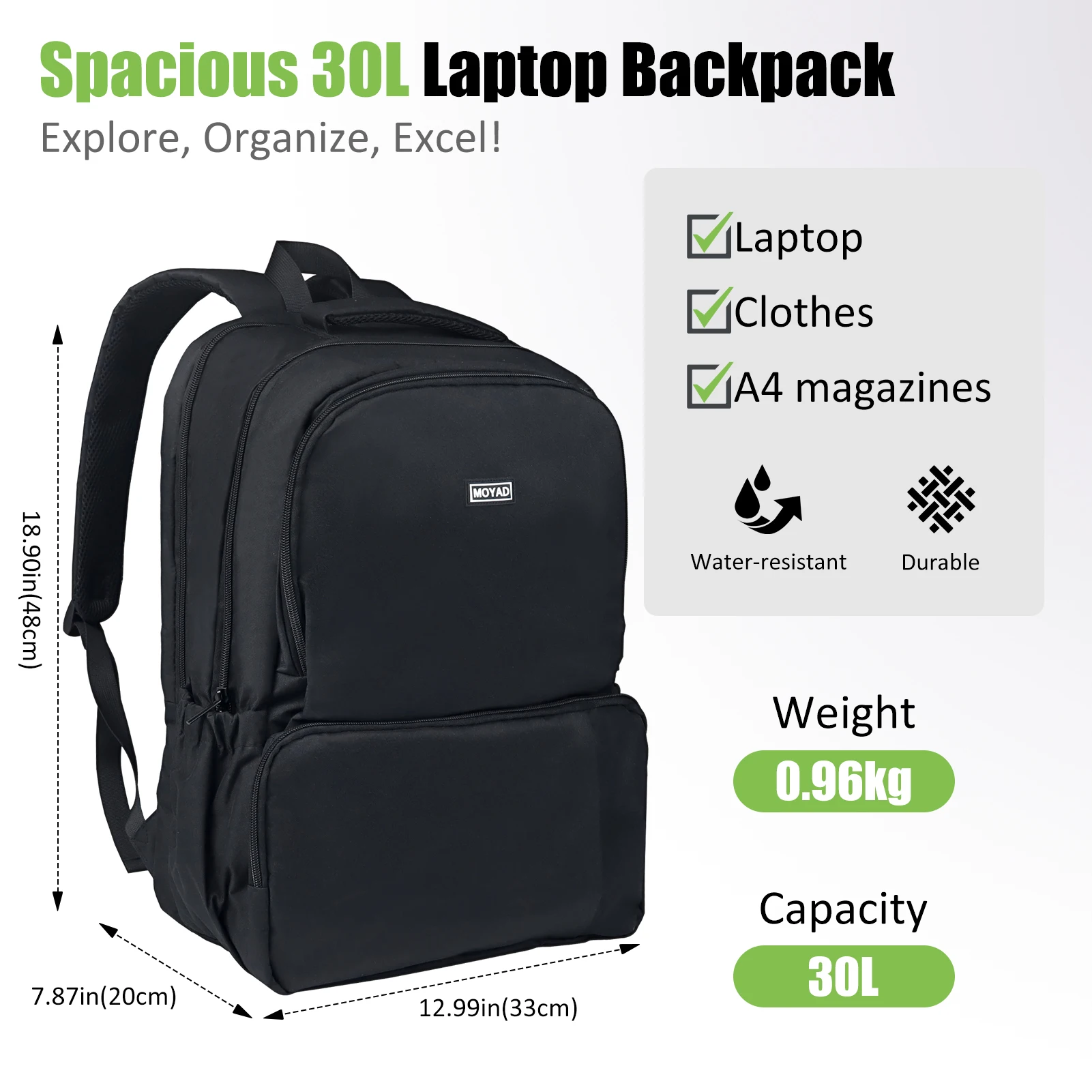 Aosbos Travel Laptop Backpack Water-Repellent, Extra Large Business Computer Backpacks