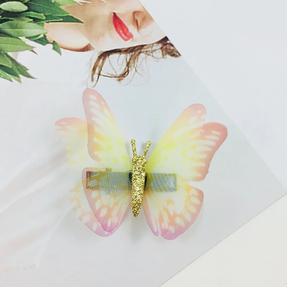 

16 pcs Thin Silk Butterfly Hair Clips 8 Styles Colorful Fabric Wings Metal Duckbill Clamps For Women Party Daily Wear