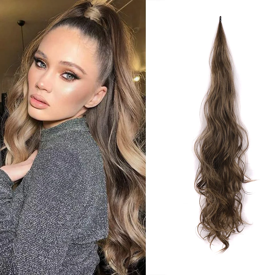 Synthetic Ponytail Hair Extension 32 Inch Flexible Wrap Around Pony tail Lengthened Long Curly Ponytail Women's Daily Use