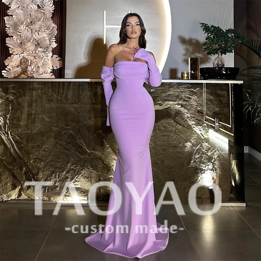 

Customized Purple Satin Sparkling Evening Dresses Simple Backless Formal Sexy Mermaid Off Shoulder High Slit Prom Gowns 2024