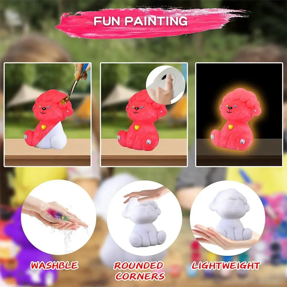 Novo kit de lâmpada de pintura de ovelha diy, vinil com pincéis, ferramentas de ensino de pintura, padrão animal, luz noturna, artesanato para crianças