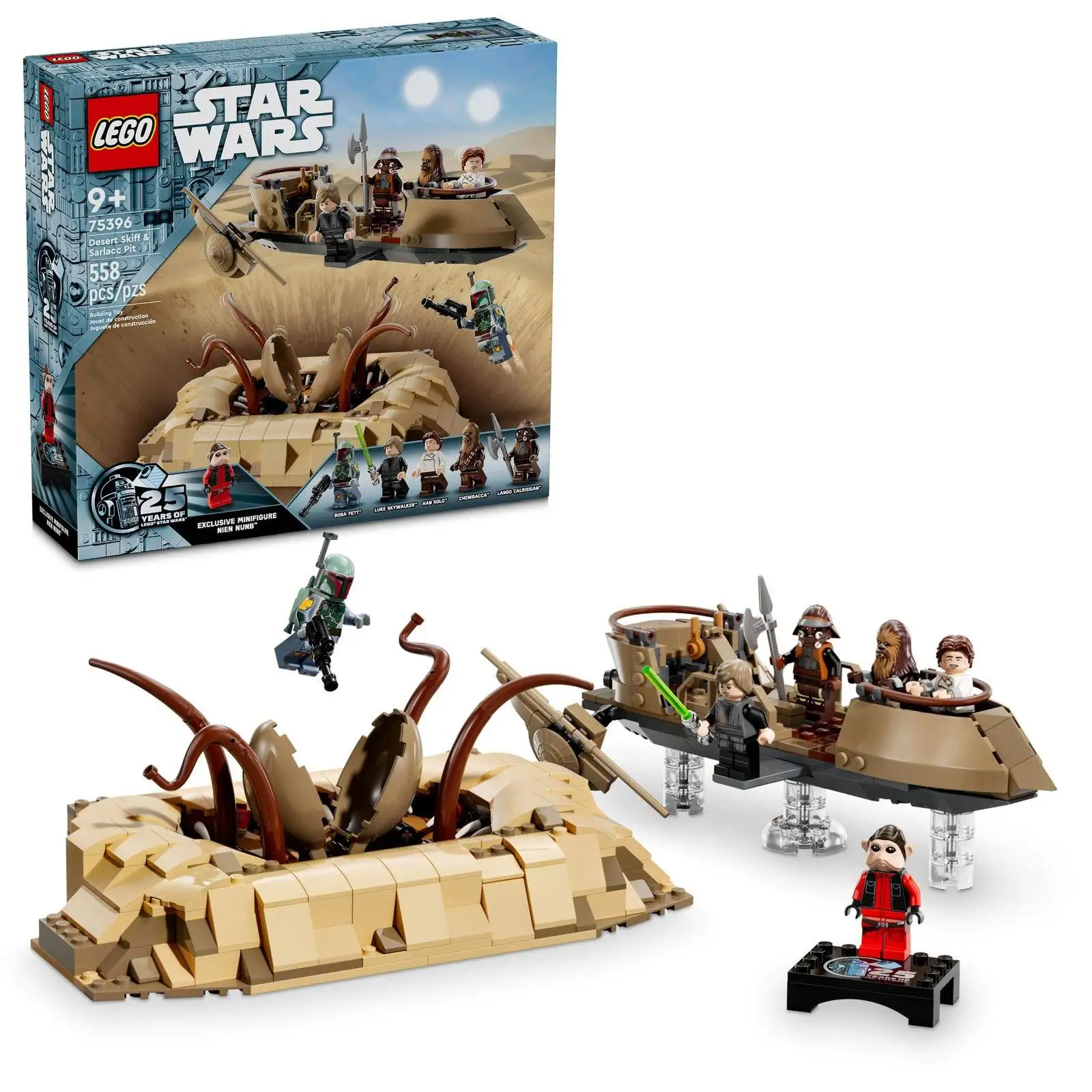 LEGO Star Wars: Return of The Jedi Desert Skiff & Sarlacc Pit Vehicle with 25th Anniversary Minifigure Nien Nunb 75396 558pieces moc