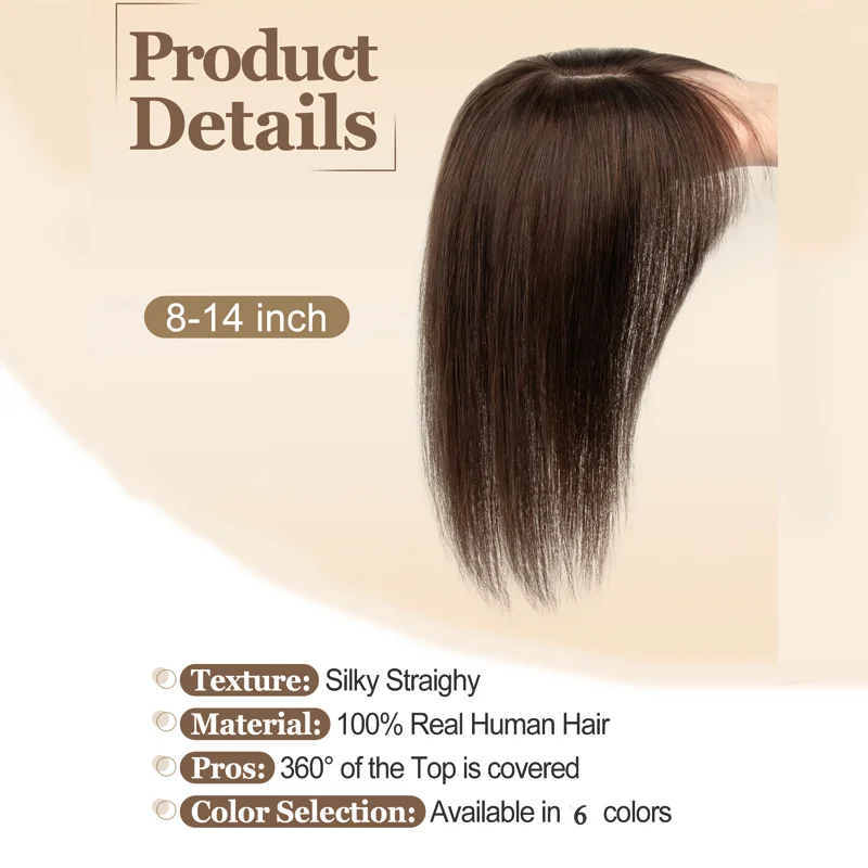 One Piece Human Hair Topper With Bangs 2 Clip In Type 20G 360 Degree All Round Coverage Gray Hair Cover Piece Women Hair Thickening Accessory 5x9cm Base Multiple Sizes view 2