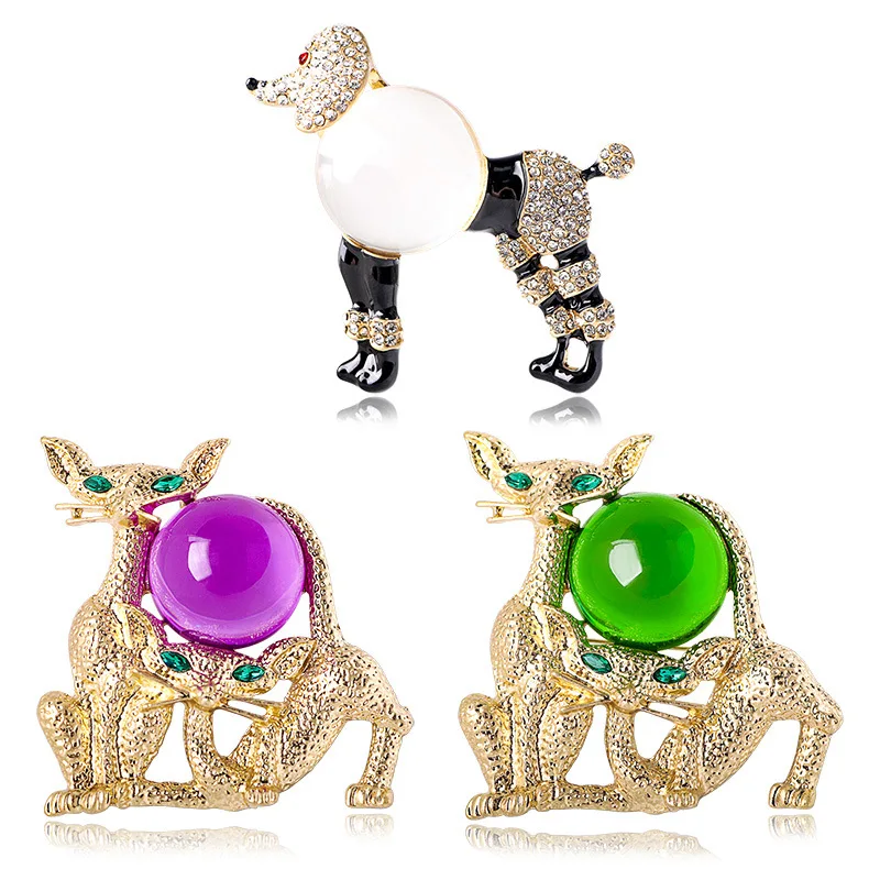 Medieval Heavy Vintage Unique Retro Style Glass Cat Poodle Dog brooch Fashion Jewelry