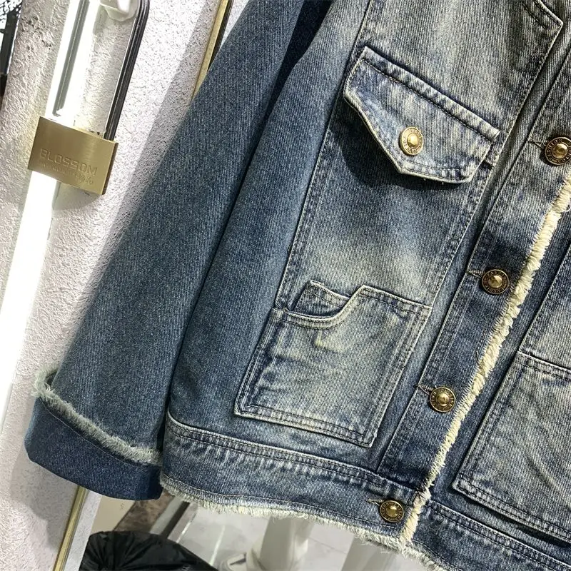Fried Street Giacche di jeans Capispalla da donna Giacca stile porta con frange larghe e nappe Primavera Autunno Nuova giacca per utensili Cappotto corto Top