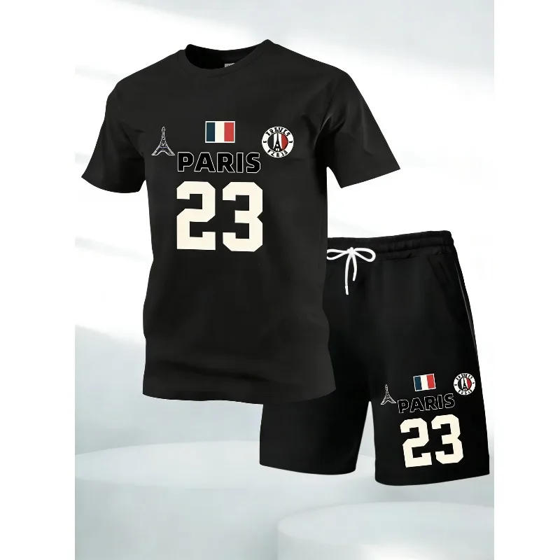 Latest Men's California Los Angeles Printed 2-Piece Top and Shorts - O-neck Loose Soft T-Shirt with Pockets and High-Waist Pants