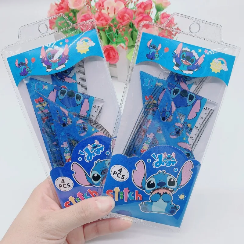 Disney Stitch Stationery Set Shake Ruler Protractor Suit Cartoon Acrylic Student Drawing Stationery Back School Supplies Gift