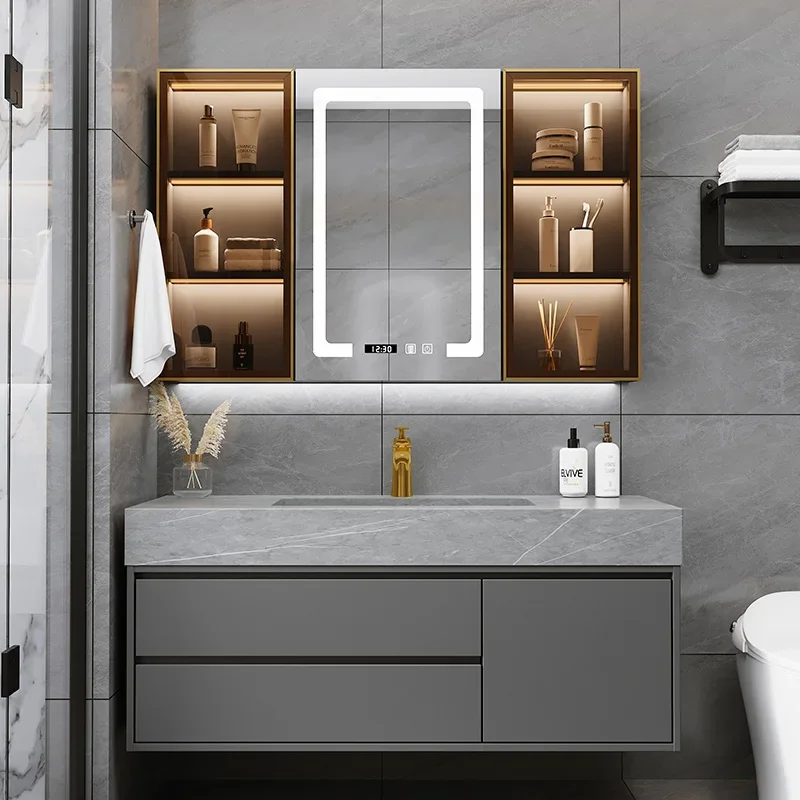 

Light luxury smart bathroom cabinet combination bathroom, hand and face washing integrated basin, modern bathroom set