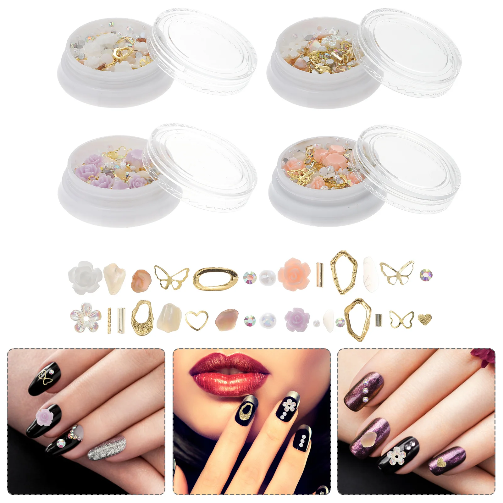 4 صناديق زهرة الورد مسمار الفن سحر DIY زينة سبائك الزنك آمنة دائم للأظافر الاصطناعية الطبيعية زهور ثلاثية الأبعاد