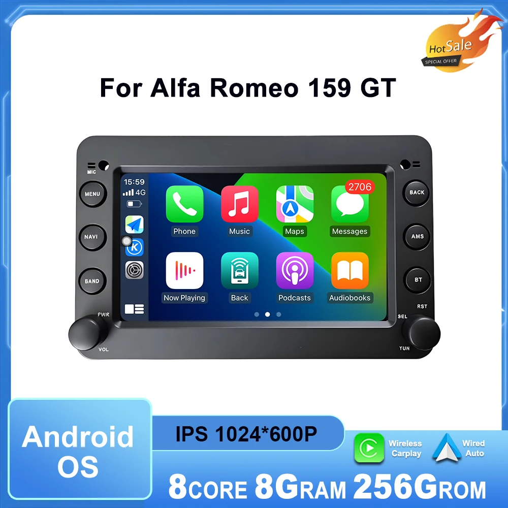 7 inch Android OS System for Alfa Romeo 159 GT Intelligent Car Radio Multimedia Player Wireless CarPlay GPS Navi DSP BT Wifi 4G
