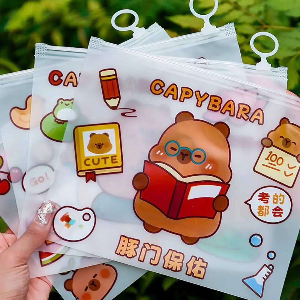 Thickened PVC Waterproof File Folder Capybara Zipper Pen Bag Large Capacity Transparent Document Folder Students