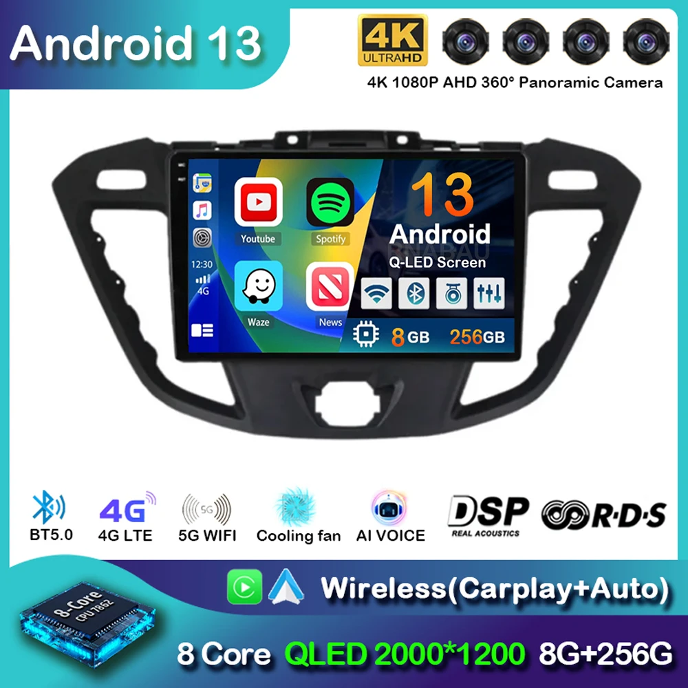 

Android 13 Carplay Auto for Ford Transit Tourneo Custom 2013-2021 Navigation Car Radio 2 Din Multimedia Player Head Unit Stereo