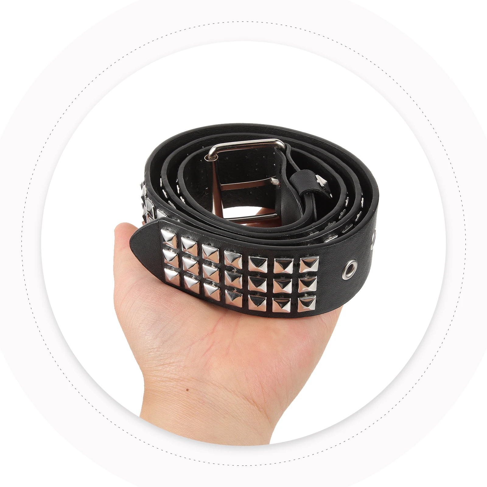 

Punk Belt Rivets Men Women Black Buckle Adjustable Punk Style Steampunk Adult Belts Male Female Waist Heavy Duty Three Rows