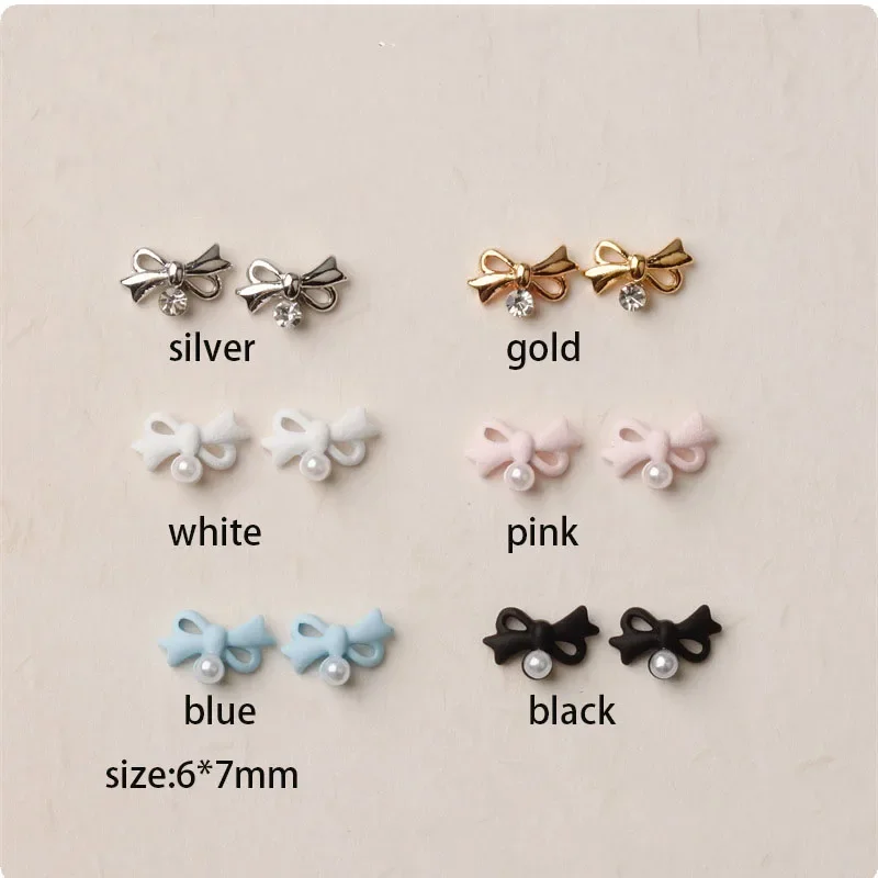 10 sztuk wstążka kokarda perła Nail Art Charms 3D stop Bowknot Nail Art dżetów dekoracje DIY części do Manicure akcesoria Kawaii