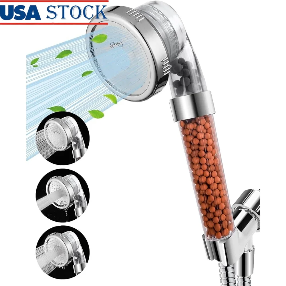 

Насадка для душа с фильтром, 3 режима высокого давления, ручная насадка для душа, набор для смягчения воды, минеральные камни, простая установка, мощный спрей