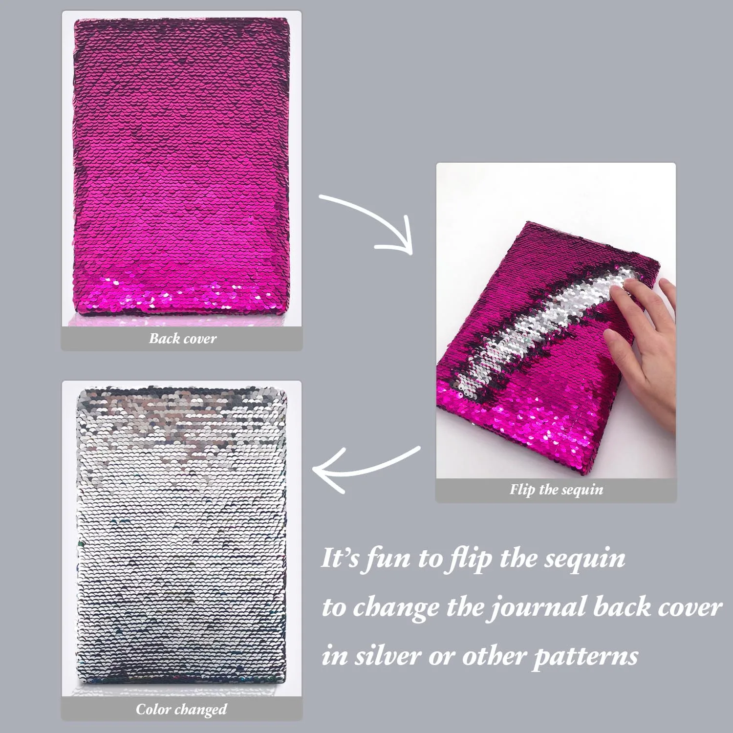 Sequin Secret Diary for Girls, 8.5x5.5 Inches 160 Lined Pages Different Design Reversible Sequin Kids Journal for Teenages