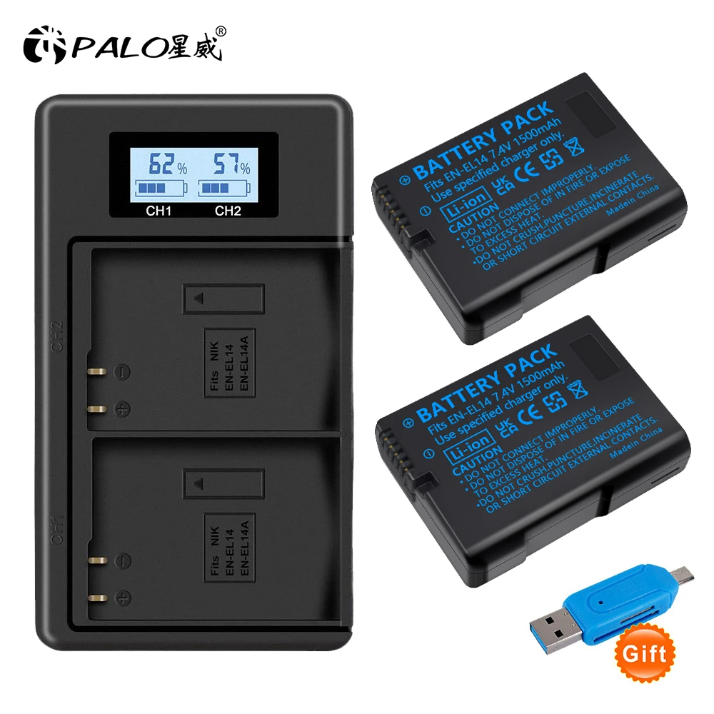 

PALO EN-EL14 EN-EL14A ENEL14 Battery+LCD USB Charger for Nikon P7200 P7700 P7100 D5500 D5300 D5200 D3200 D3300 D5100 D3100 L50