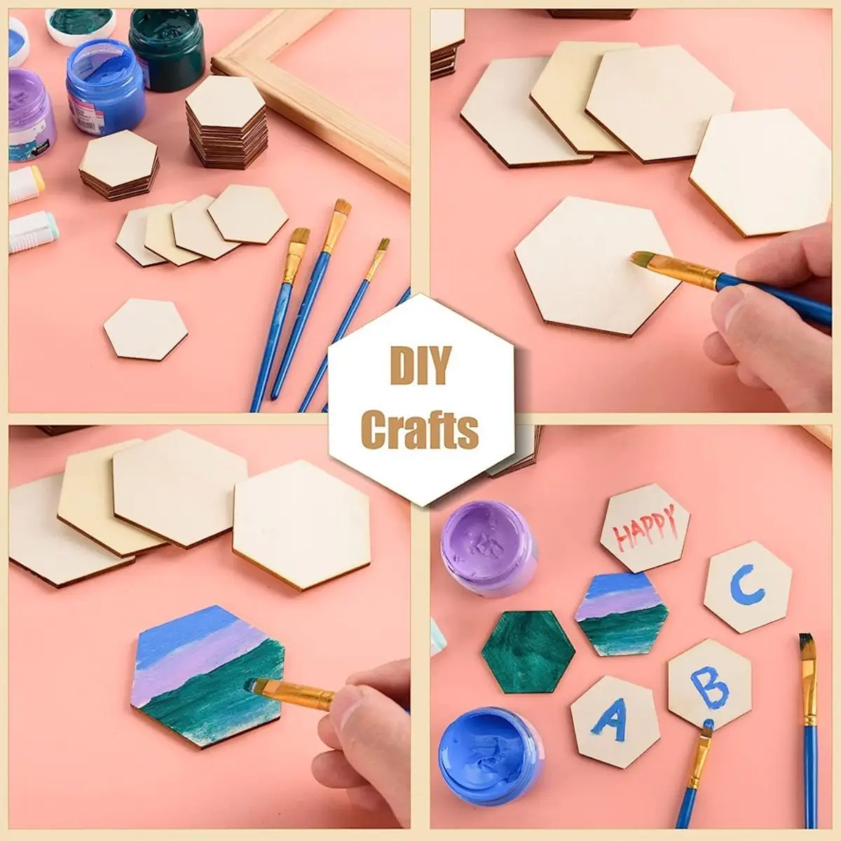 Chapas de madera hexagonales en blanco, placa de madera sin terminar, manualidades decorativas, bricolaje, hacer etiquetas para bodas, regalos