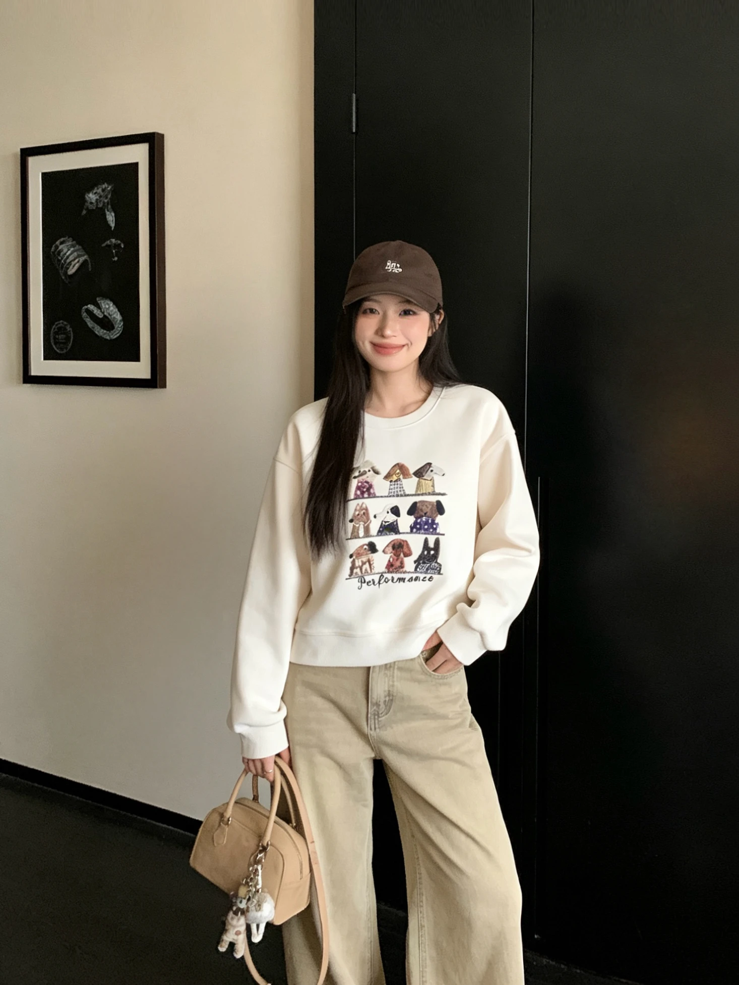 

Retro Korean round Ne Cartoon Print Sweatirt Women's Loose Fit Versatile Spring New Sle Casual Comfortable Top