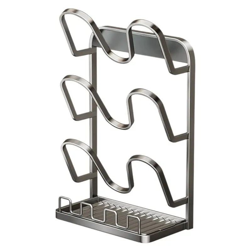 

A74E-No Drilling Kitchen Rack-Wall Mounted 2-In-1 Countertop Holder, Adjustable Height, 100% Waterproof For Lids, Boards Utensil