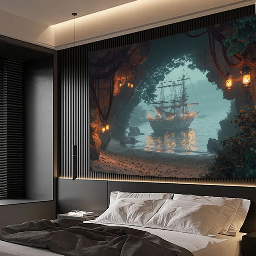 Mysterious pirate cave background hanging cloth perfect for living room, bedroom, office and party decoration tapestries