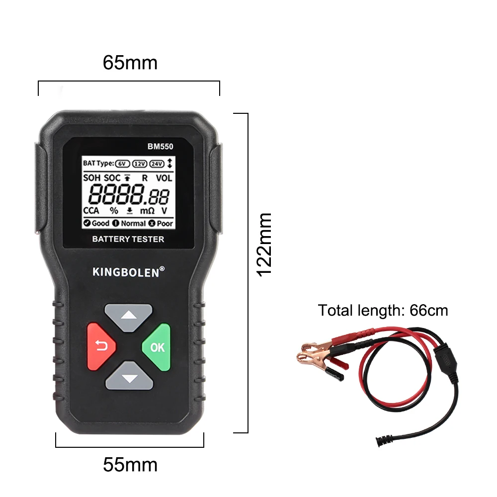 BM550 Car Accessories 100-2000 CCA Car Battery Tester Car Battery Tool Battery System Detect Auto Battery Analyzer 6V 12V 24V