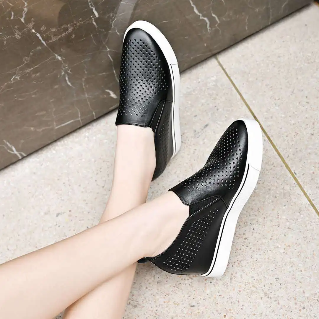 Comemore Fashion Platform Wedge Elegant Woman Shoes White Mesh Breathable Sneakers Women Black Heightening Casual Sneaker 2022