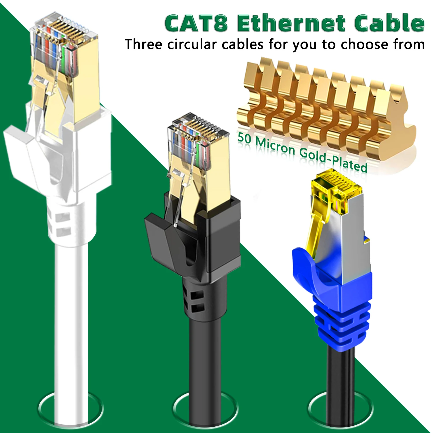 Alta Velocidade Cabo Ethernet CAT8, SFTP Cabo de Rede Internet, RJ45 Blindado Patch Cord, 40Gbps, 2000mHz