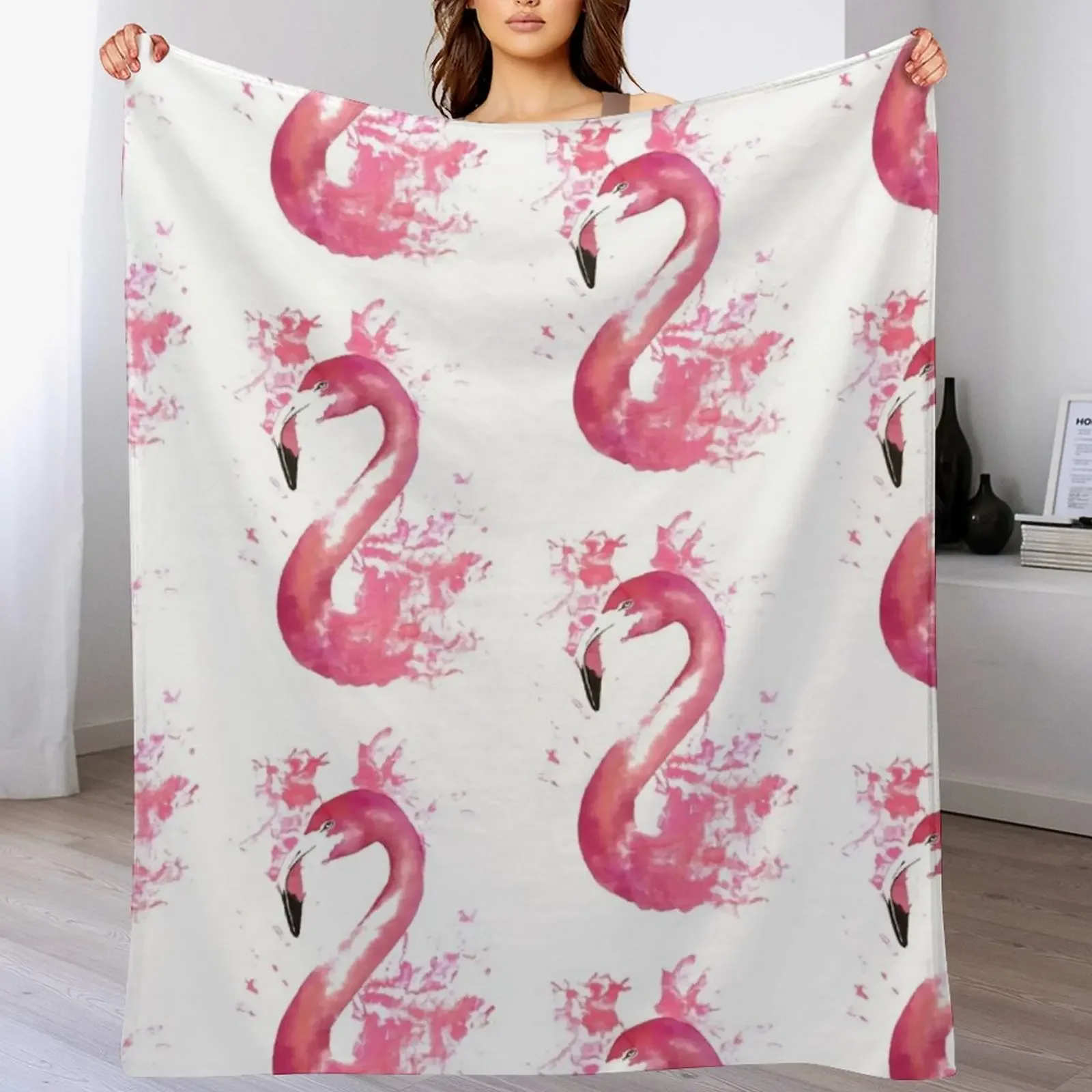 

Pink Flamingo Watercolour Splash Artwork Throw Blanket heavy to sleep Hair Plaid Custom Blankets