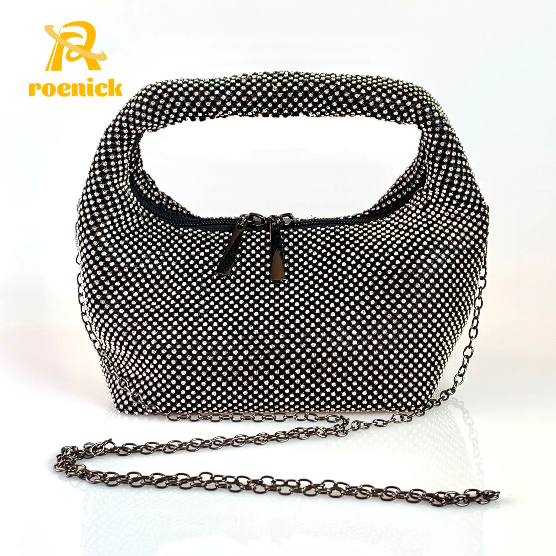 

ROENICK Women Black Diamonds Evening Bags Banquet Party Clutch Luxury Designer Beaded Handbags Purses Shoulder Mini Totes Wallet